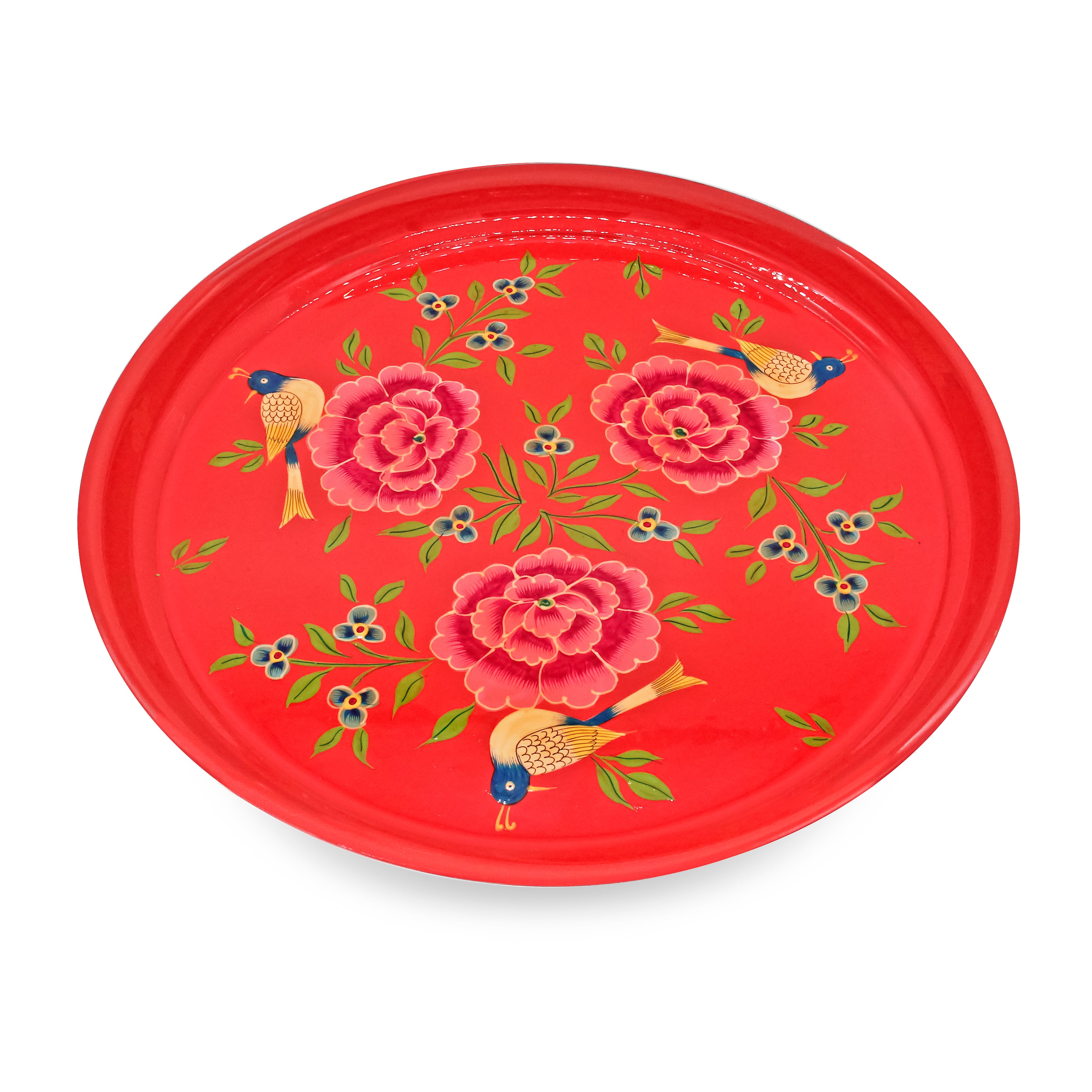 Orange Round Tray with Birds